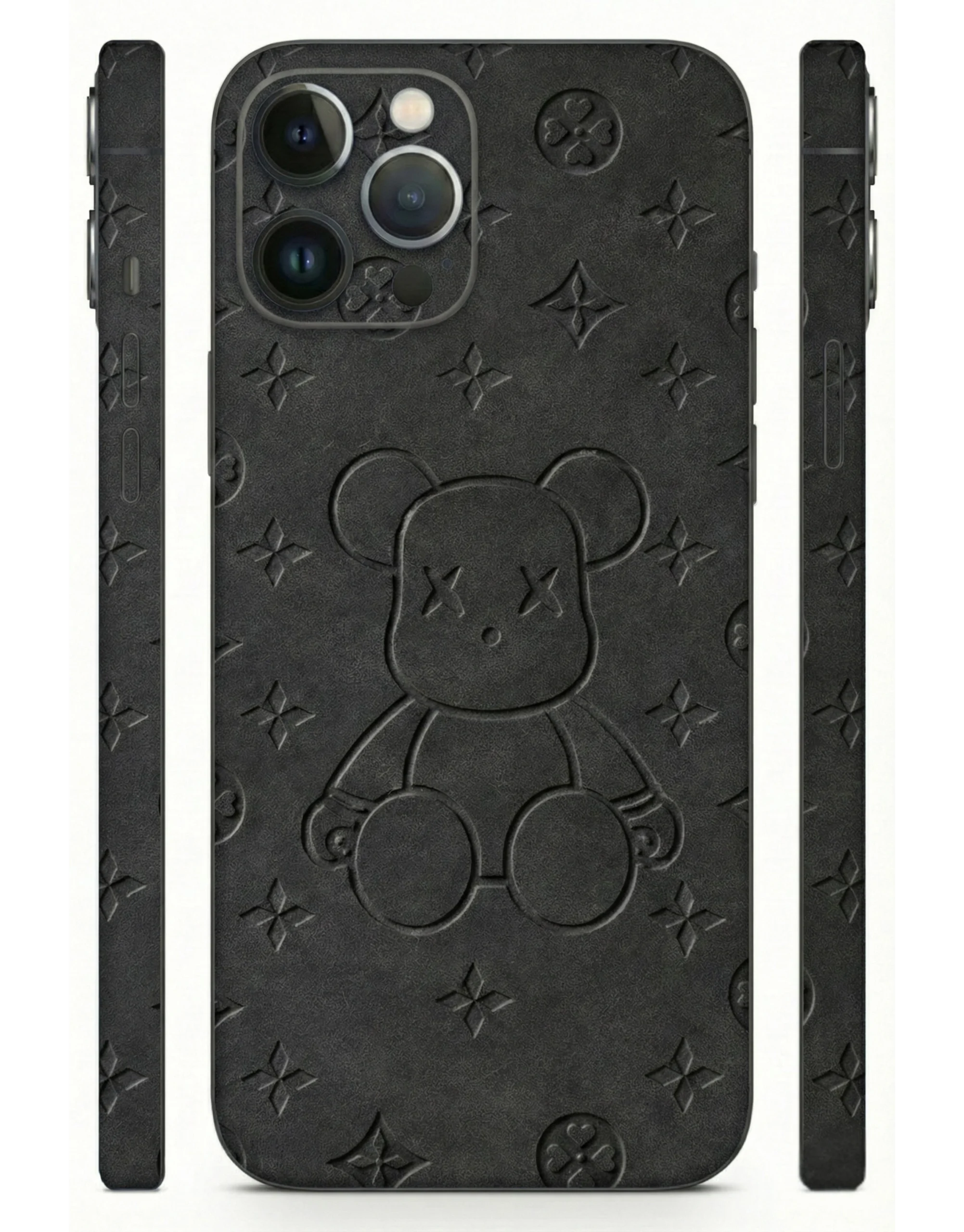 Black_Embossed_Teddy_Designer_Leather_Mobile_Skin