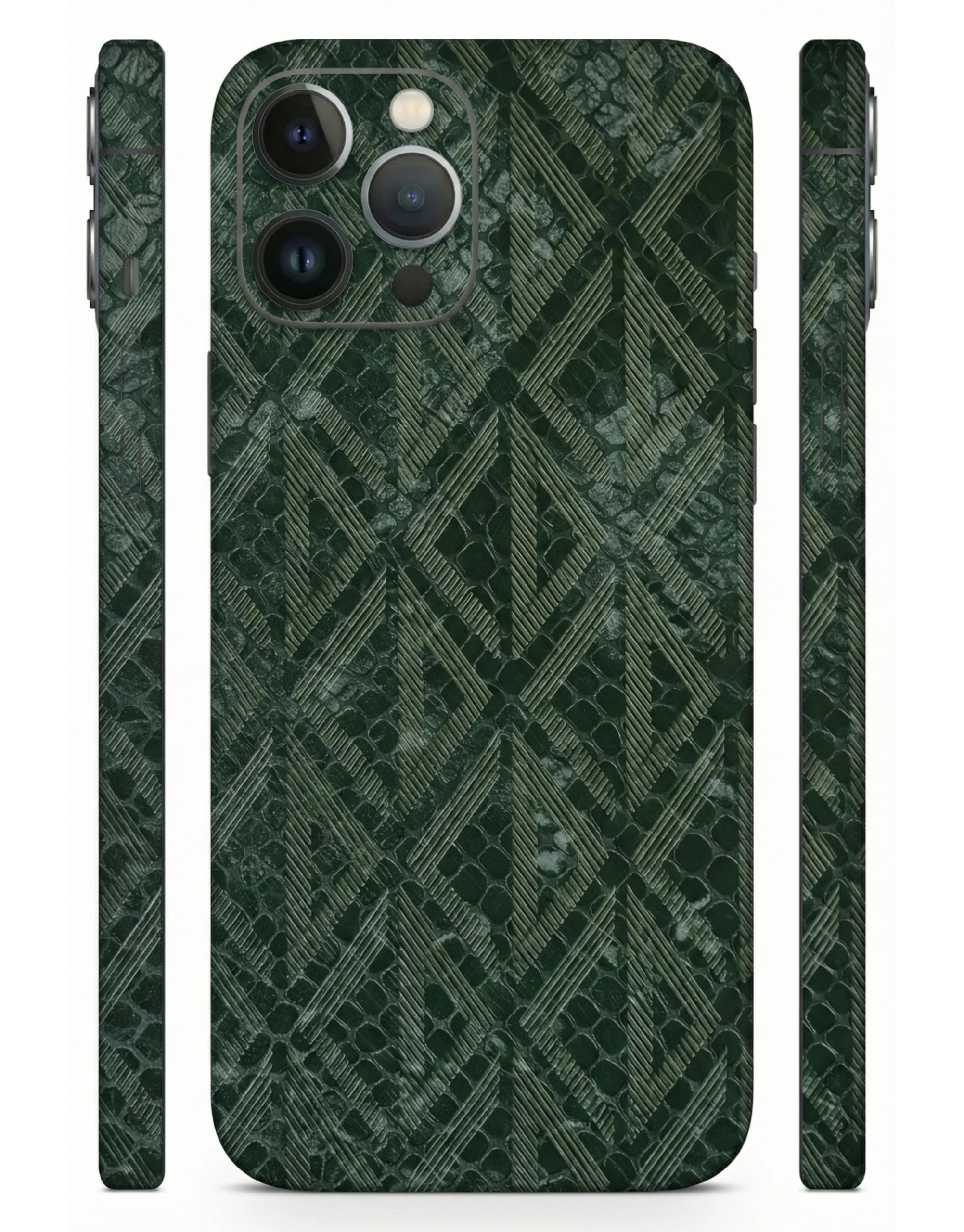 Dark_Green_Geometric_Snake_Pattern_Leather_Mobile_Skin