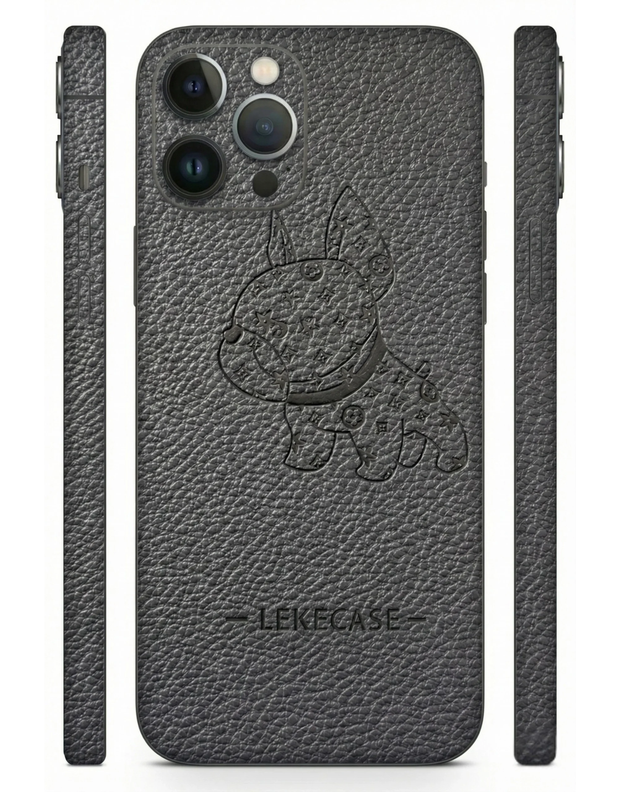 Embossed_Cartoon_Dog_Grey_Leather_Mobile_Skin